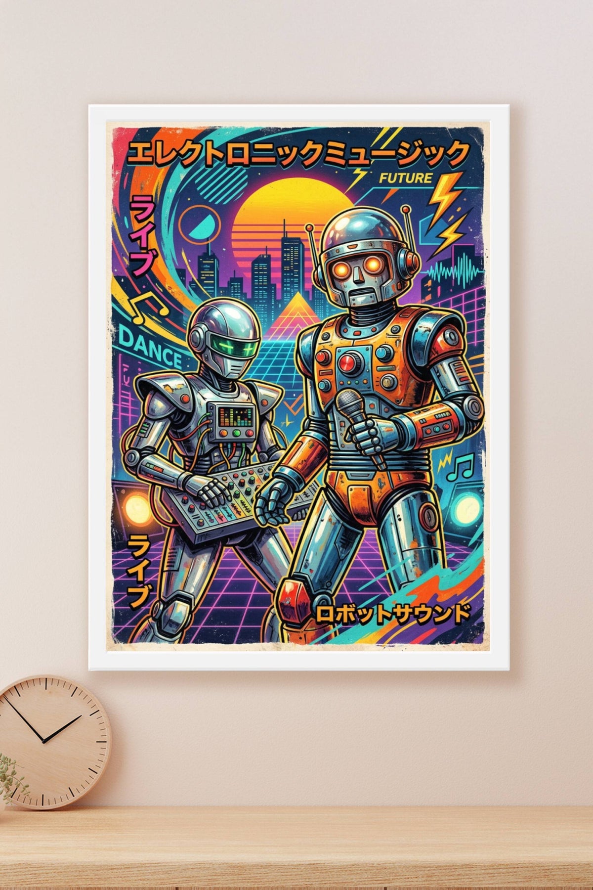 Affiche Robots rétro, poster synthwave et néon