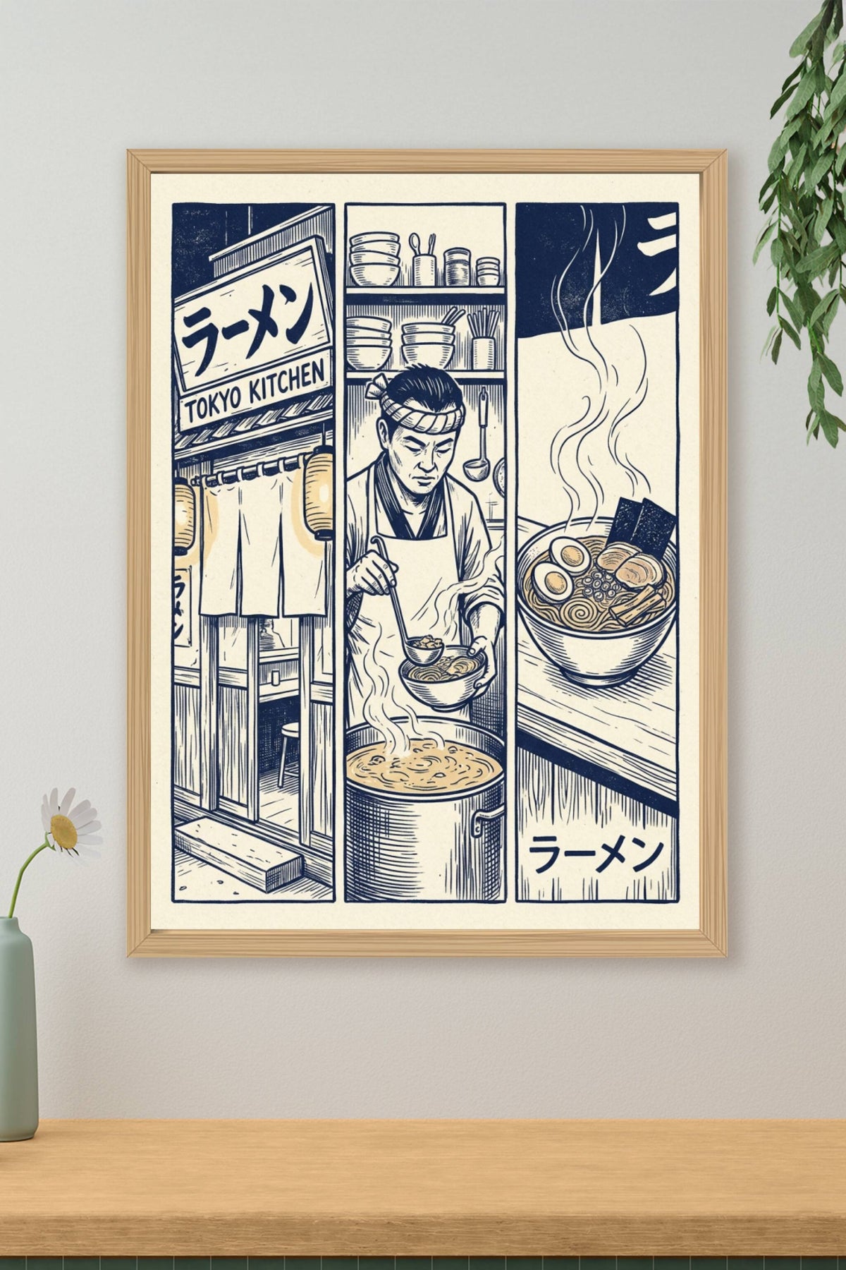 Affiche Ramen Tokyo Kitchen, poster style triptyque