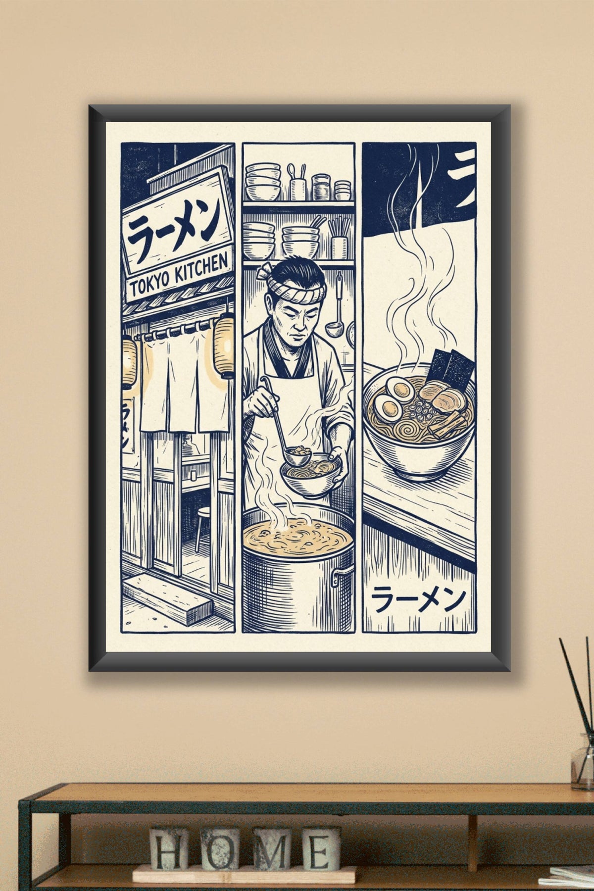 Affiche Ramen Tokyo Kitchen, poster style triptyque