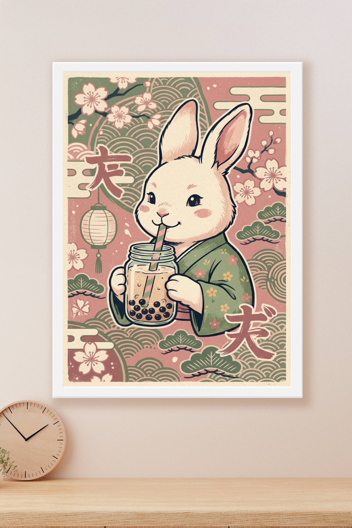 Affiche Lapin au Bubble Tea, poster style Japonais