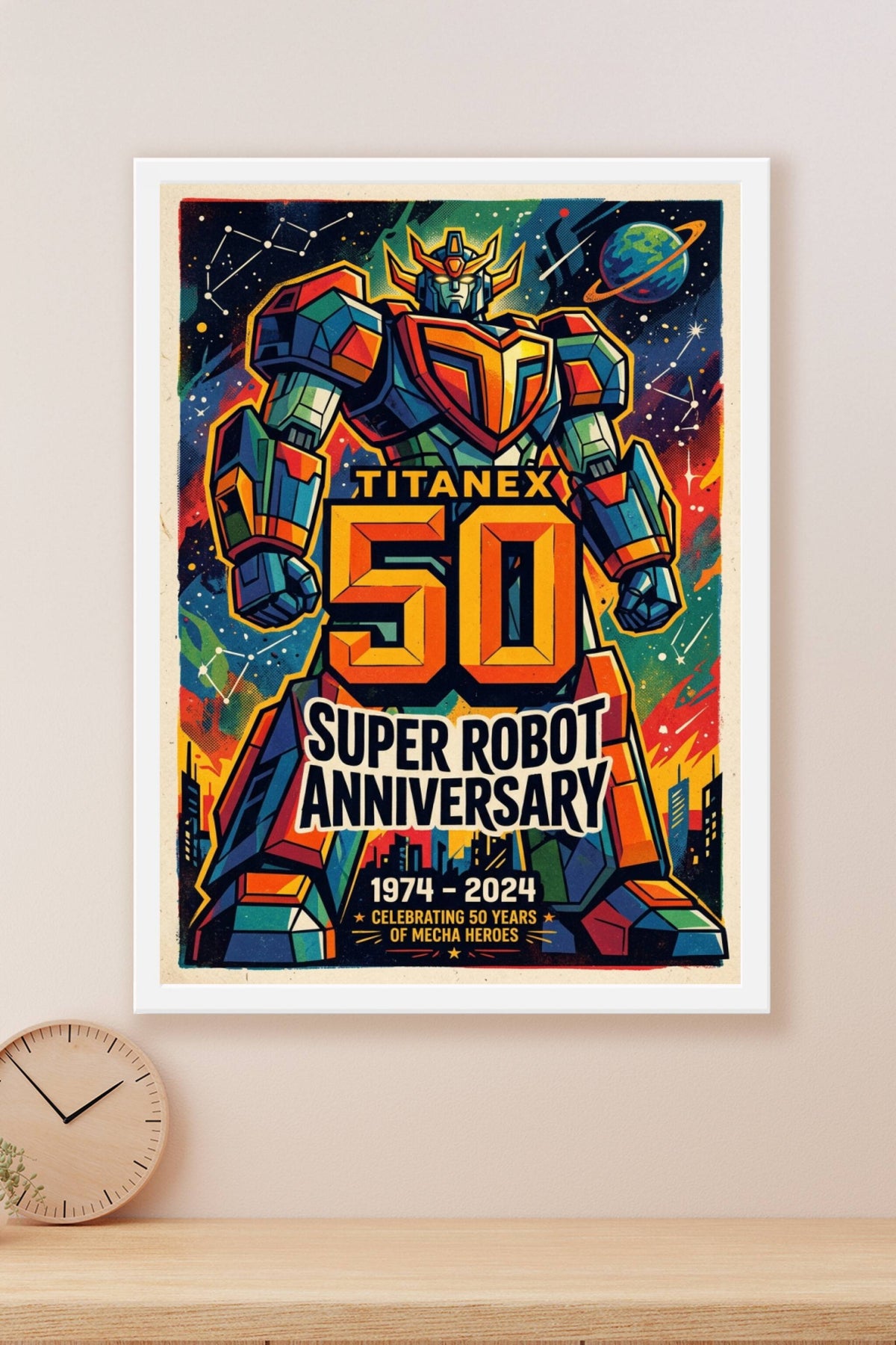 Affiche du Robot Titanex, poster style rétro mecha