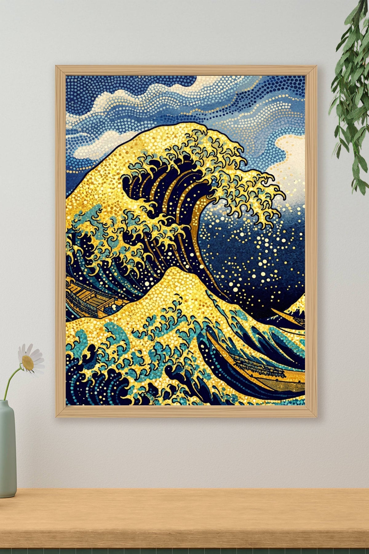 Poster La Vague de Kanagawa, affiche style pointillisme