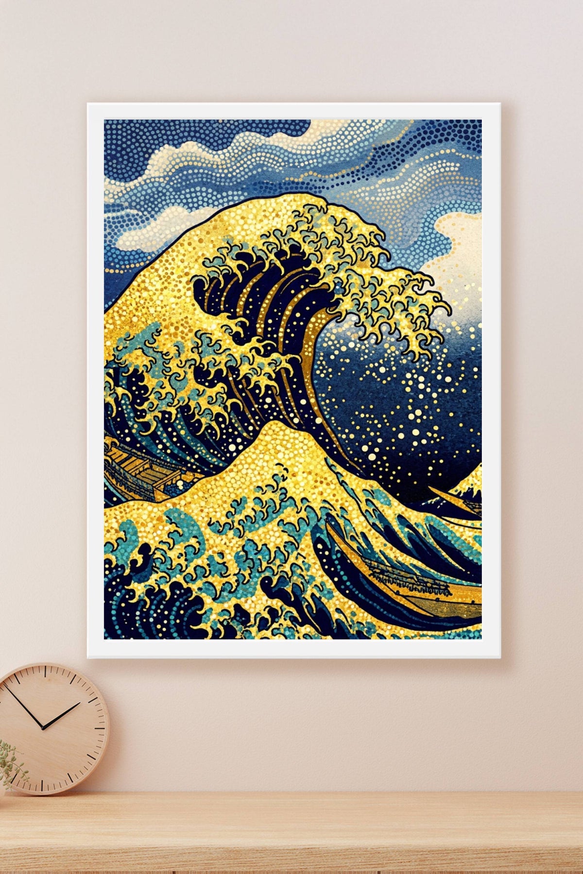 Poster La Vague de Kanagawa, affiche style pointillisme
