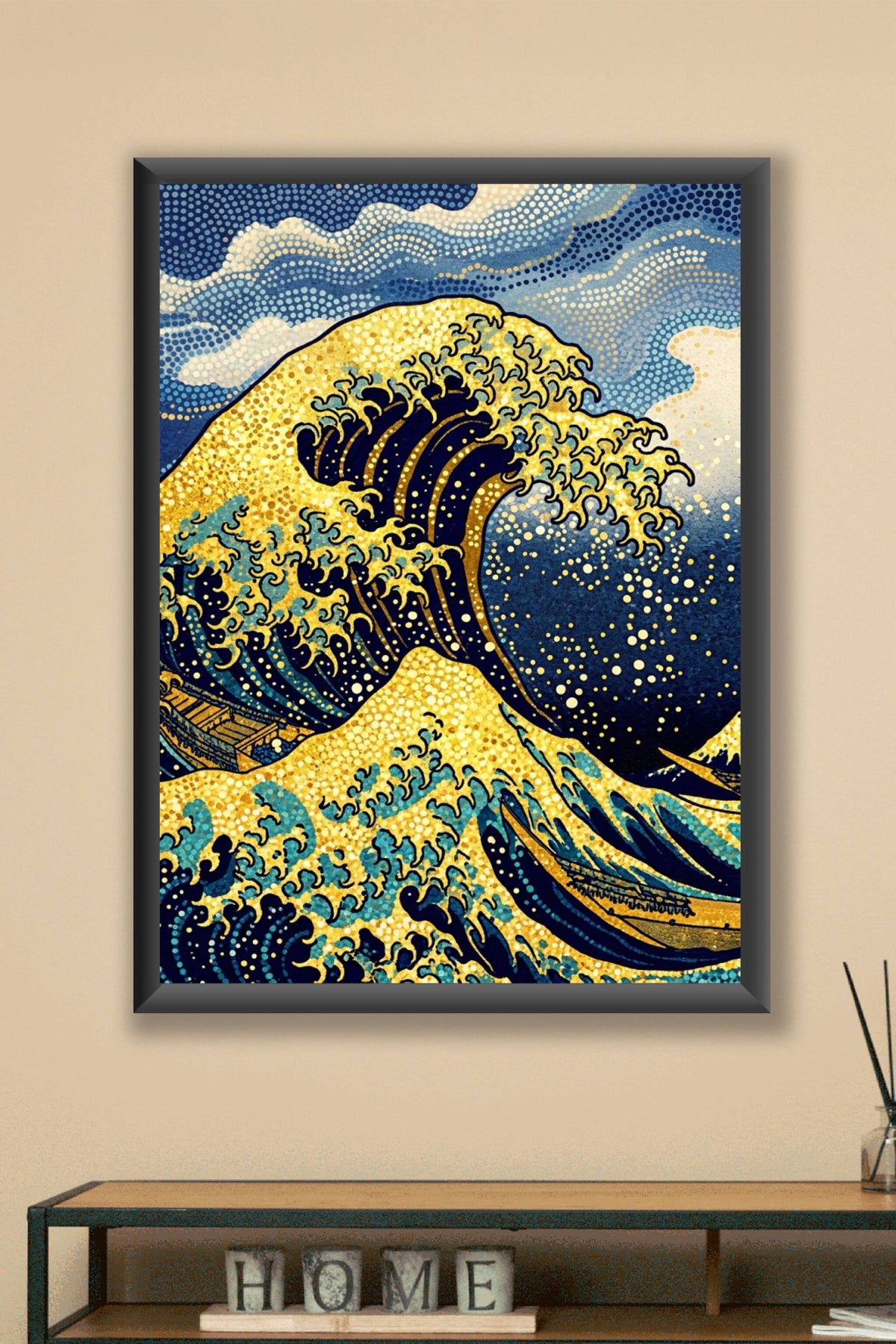 Poster La Vague de Kanagawa, affiche style pointillisme