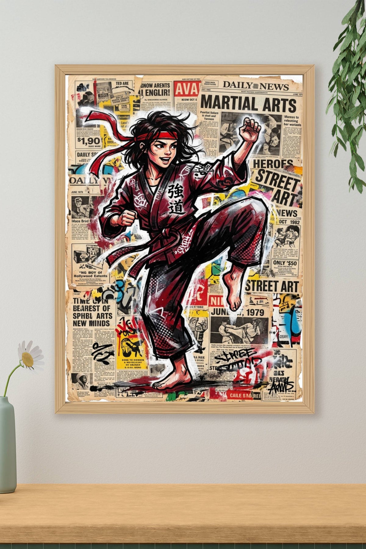 Poster Arts Martiaux Street Art, style collage vintage