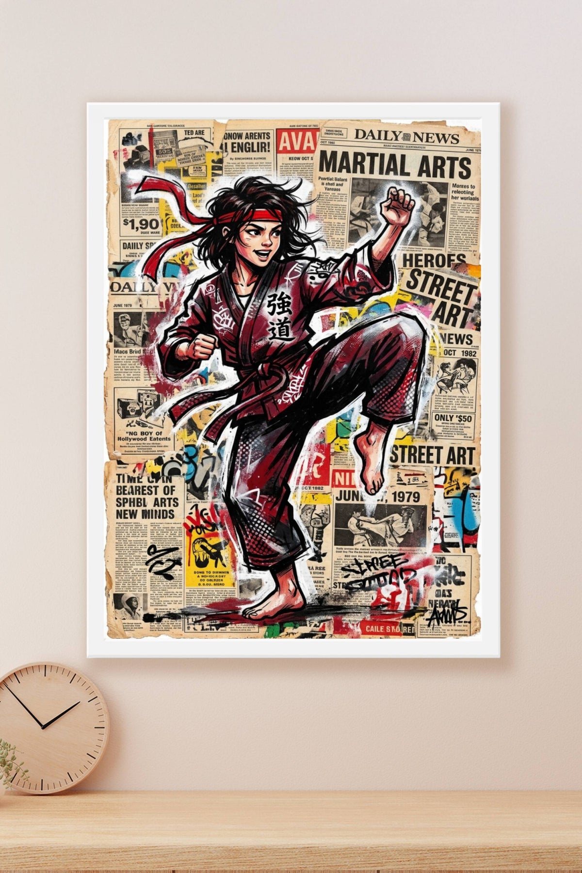 Poster Arts Martiaux Street Art, style collage vintage