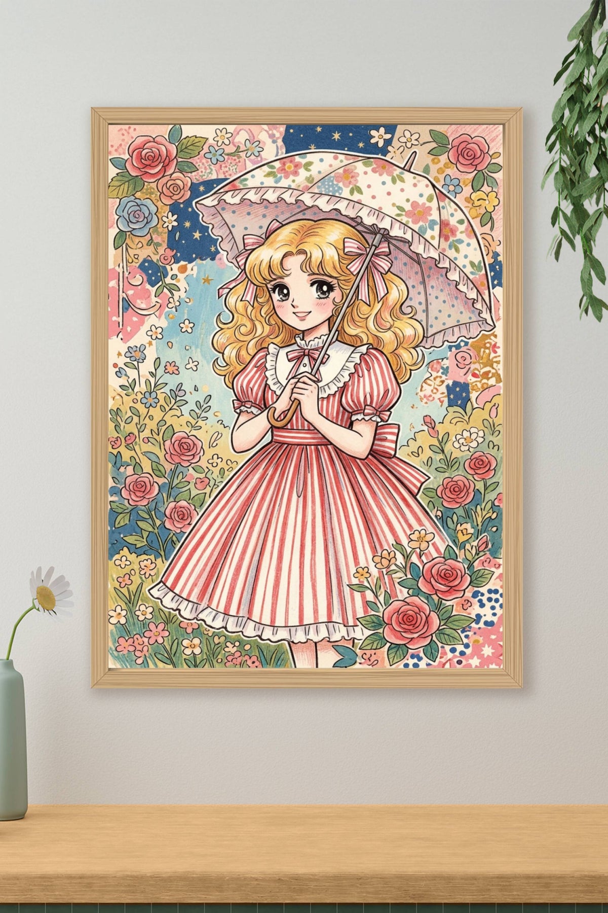 Affiche Candy Candy, poster manga vintage robe à rayures