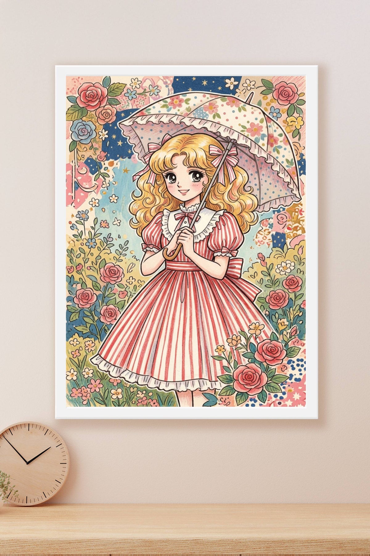 Affiche Candy Candy, poster manga vintage robe à rayures