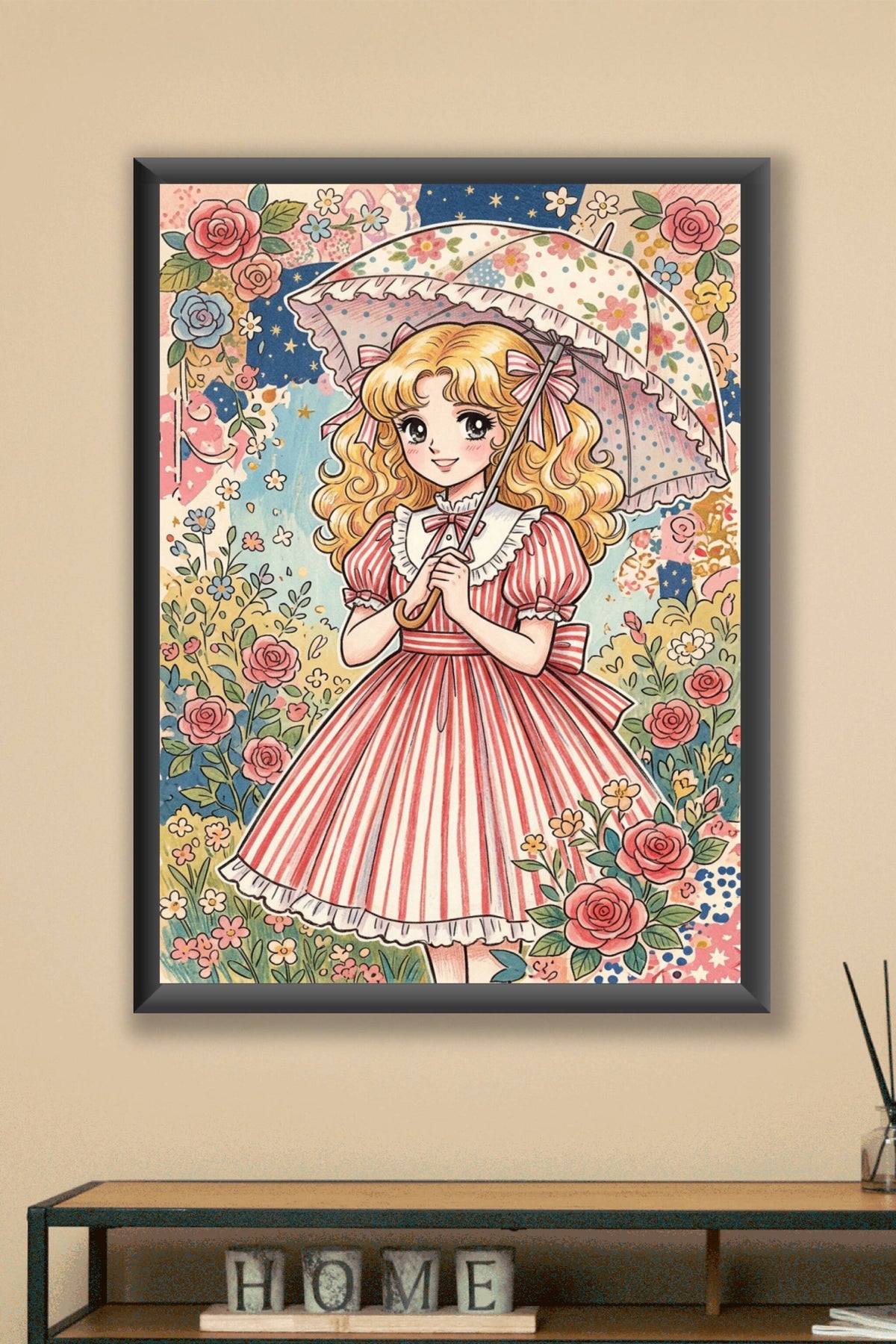 Affiche Candy Candy, poster manga vintage robe à rayures