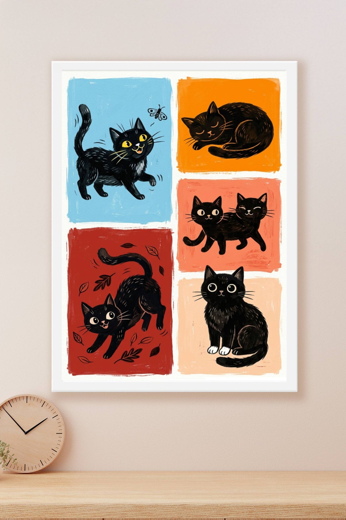 Poster de chats noirs, affiche avec cinq chats joueurs