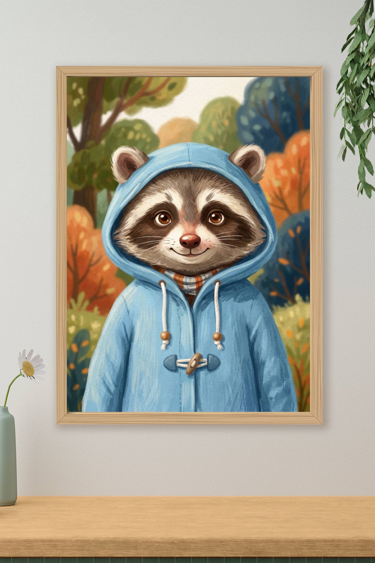 Affiche Raton laveur au manteau bleu, poster forêt