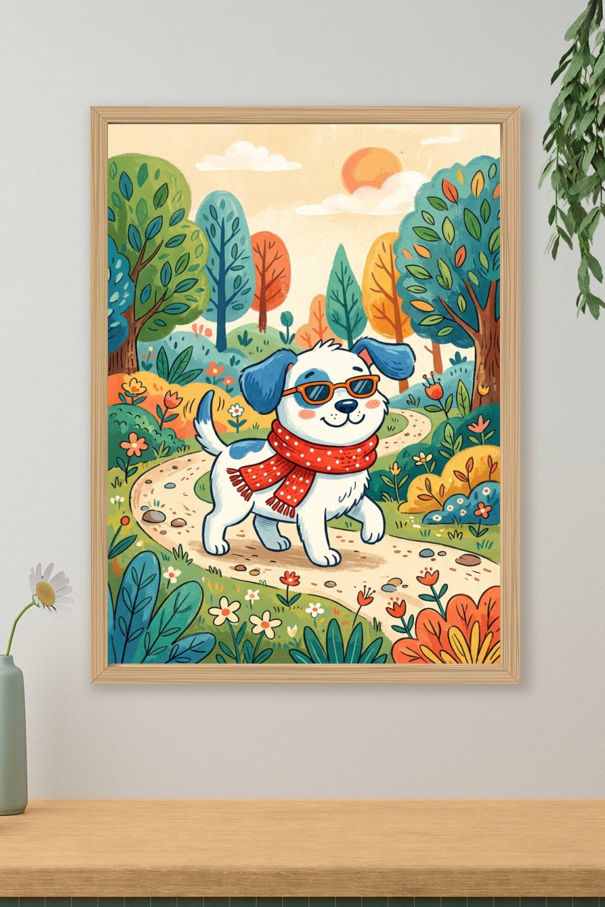 Poster Chien rigolo, affiche lunettes et écharpe rouge