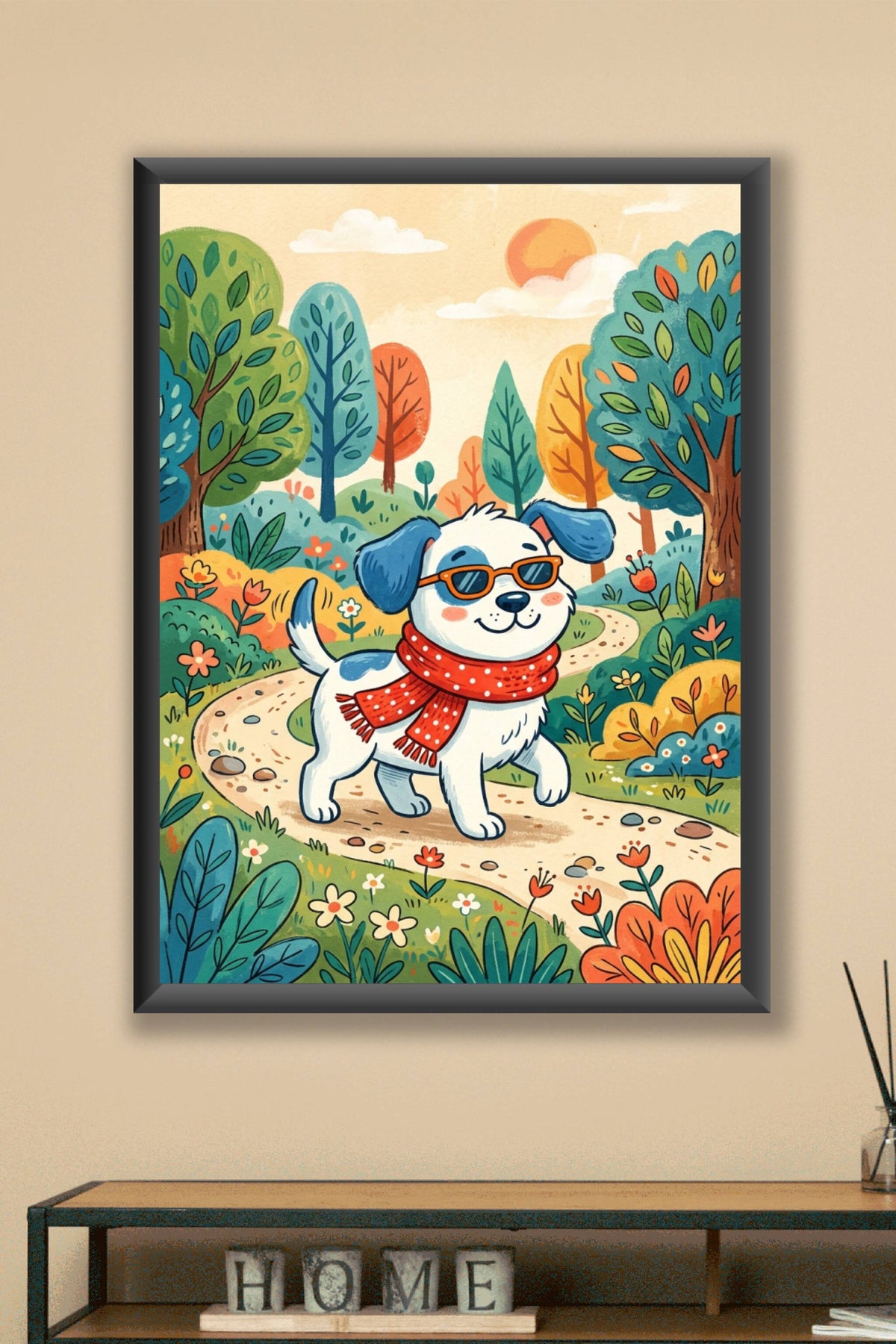 Poster Chien rigolo, affiche lunettes et écharpe rouge