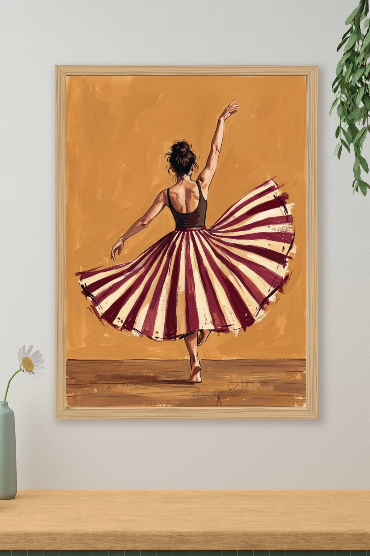 Poster Danseuse, affiche avec jupe rayée bordeaux et crème