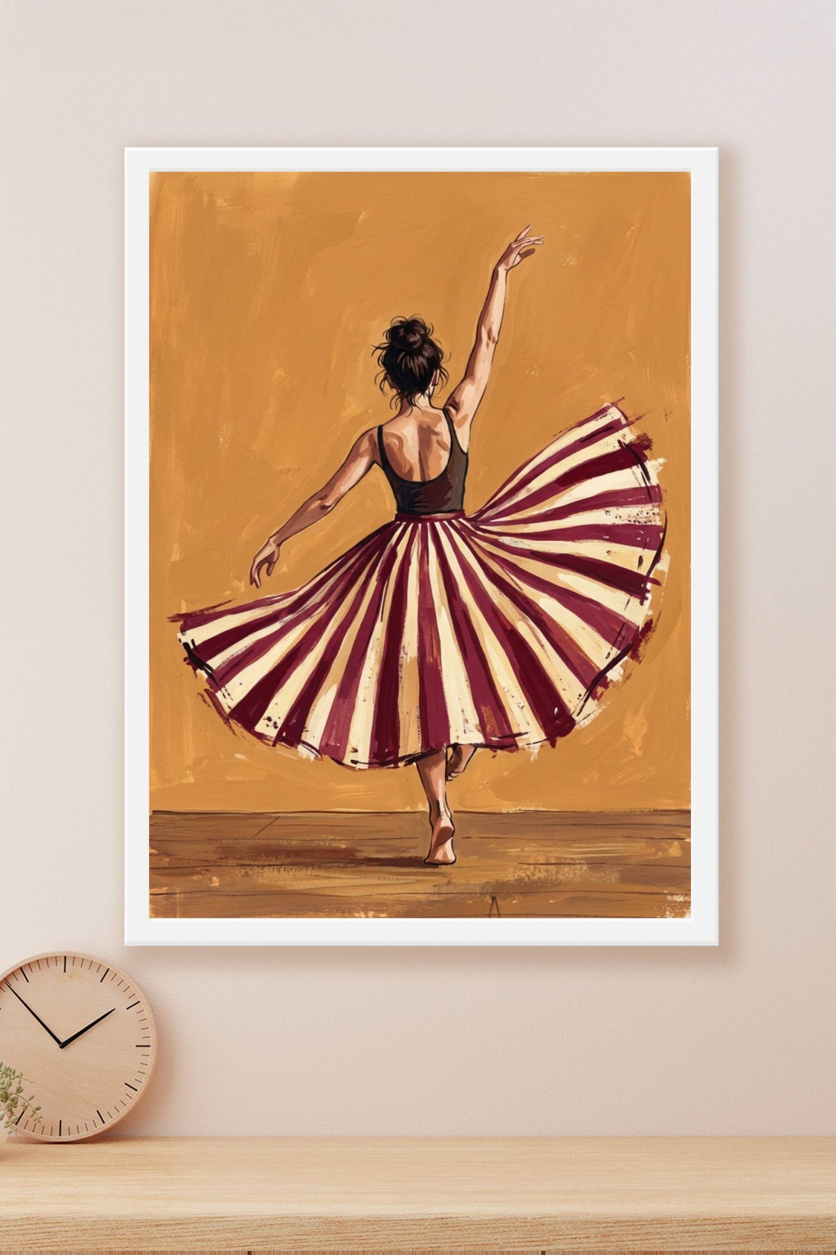 Poster Danseuse, affiche avec jupe rayée bordeaux et crème