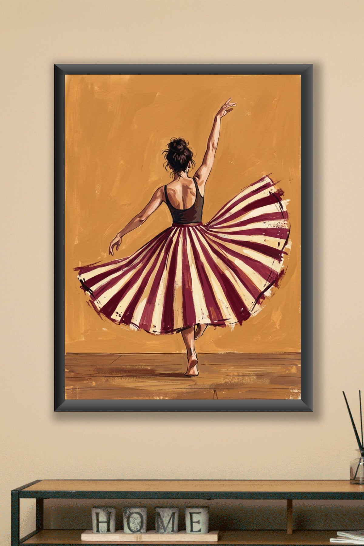 Poster Danseuse, affiche avec jupe rayée bordeaux et crème