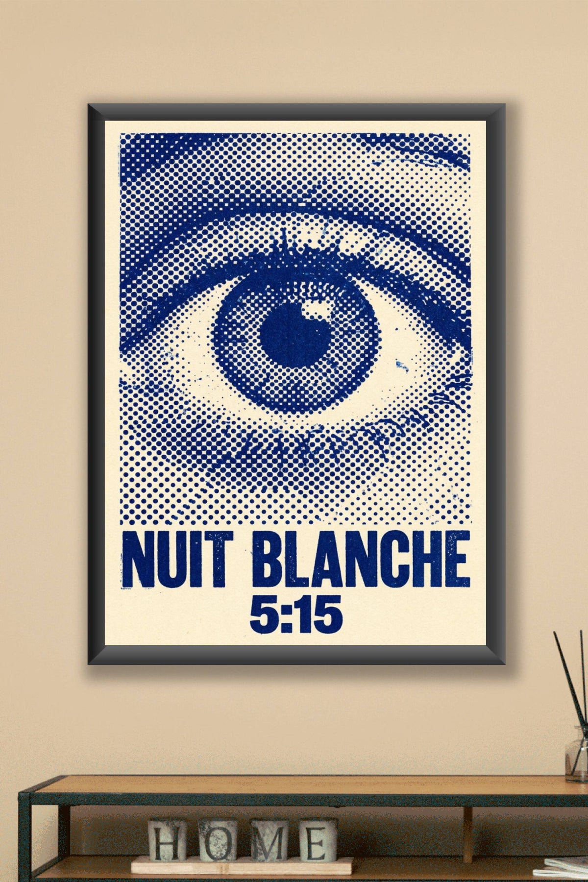 Affiche Nuit Blanche, poster illustration œil bleu