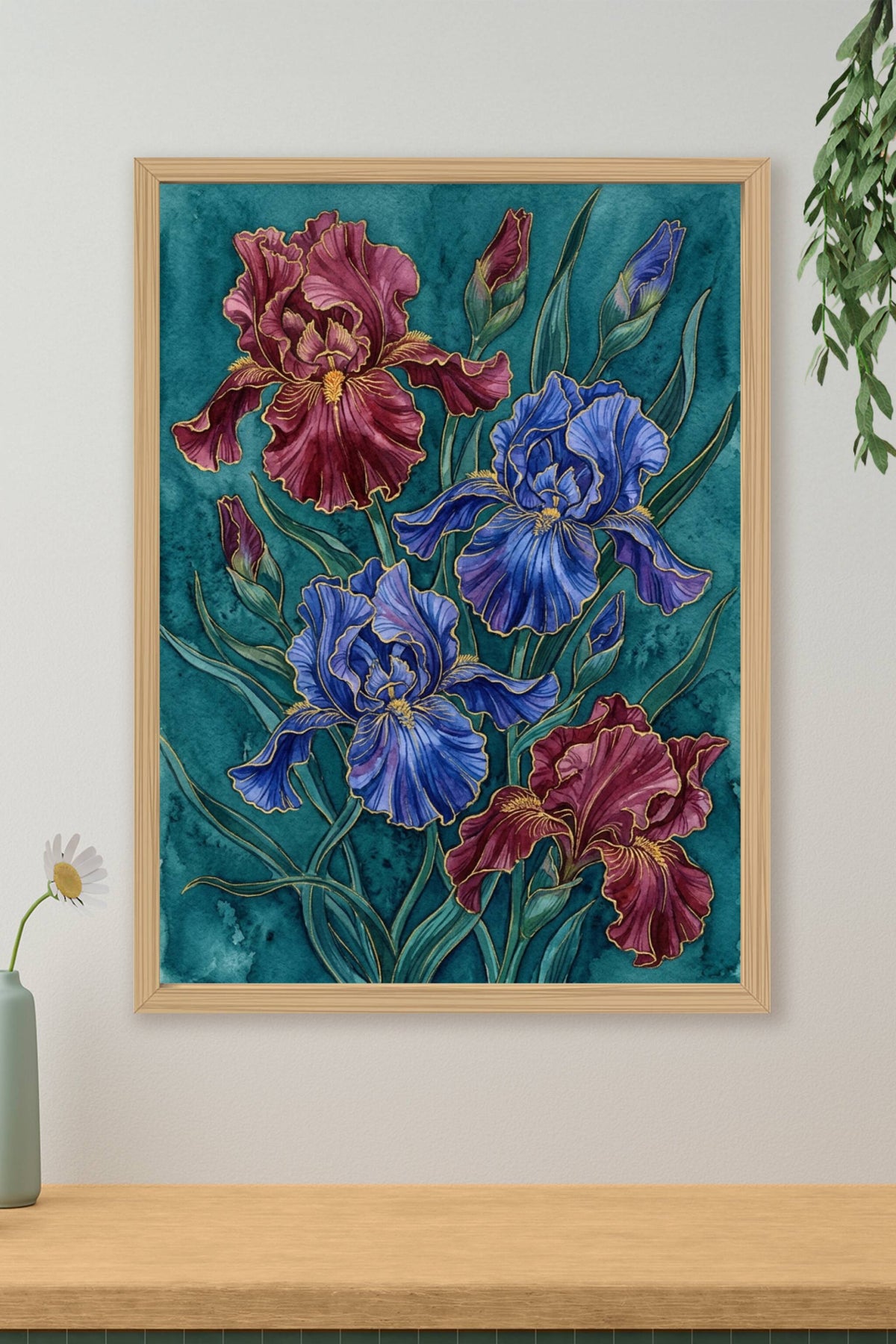 Poster Iris botaniques, affiche aux contours dorés