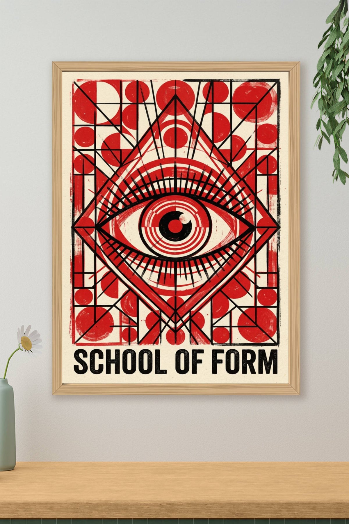 Poster School of Form, affiche œil géométrique rouge