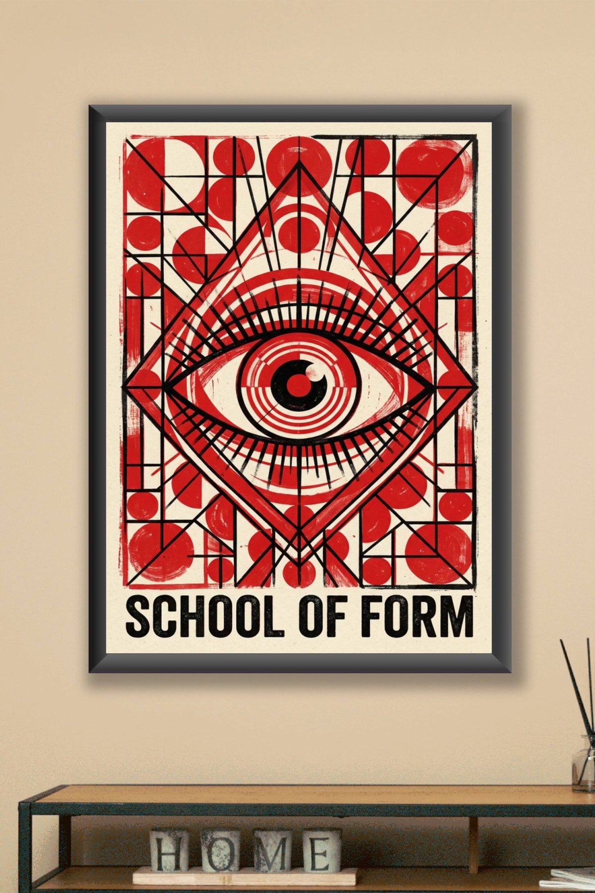 Poster School of Form, affiche œil géométrique rouge