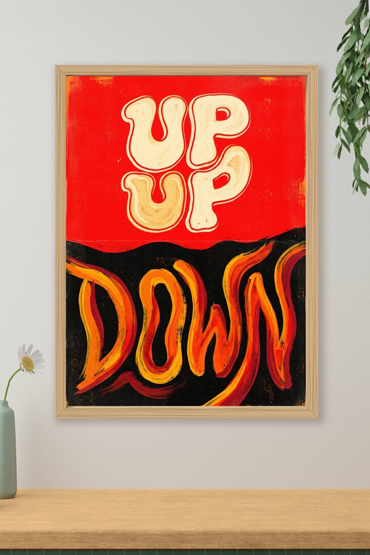 Poster Up Up Down, affiche déco salon lettrage rétro