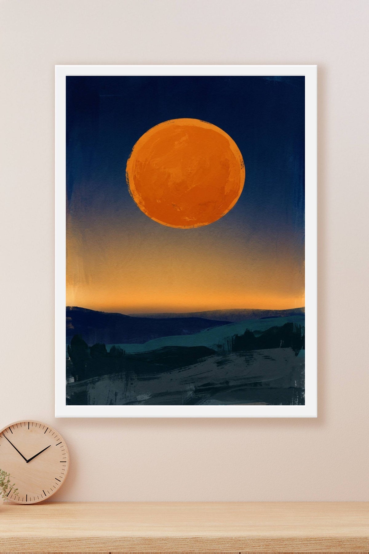 Affiche Lune orange, poster paysage de nuit