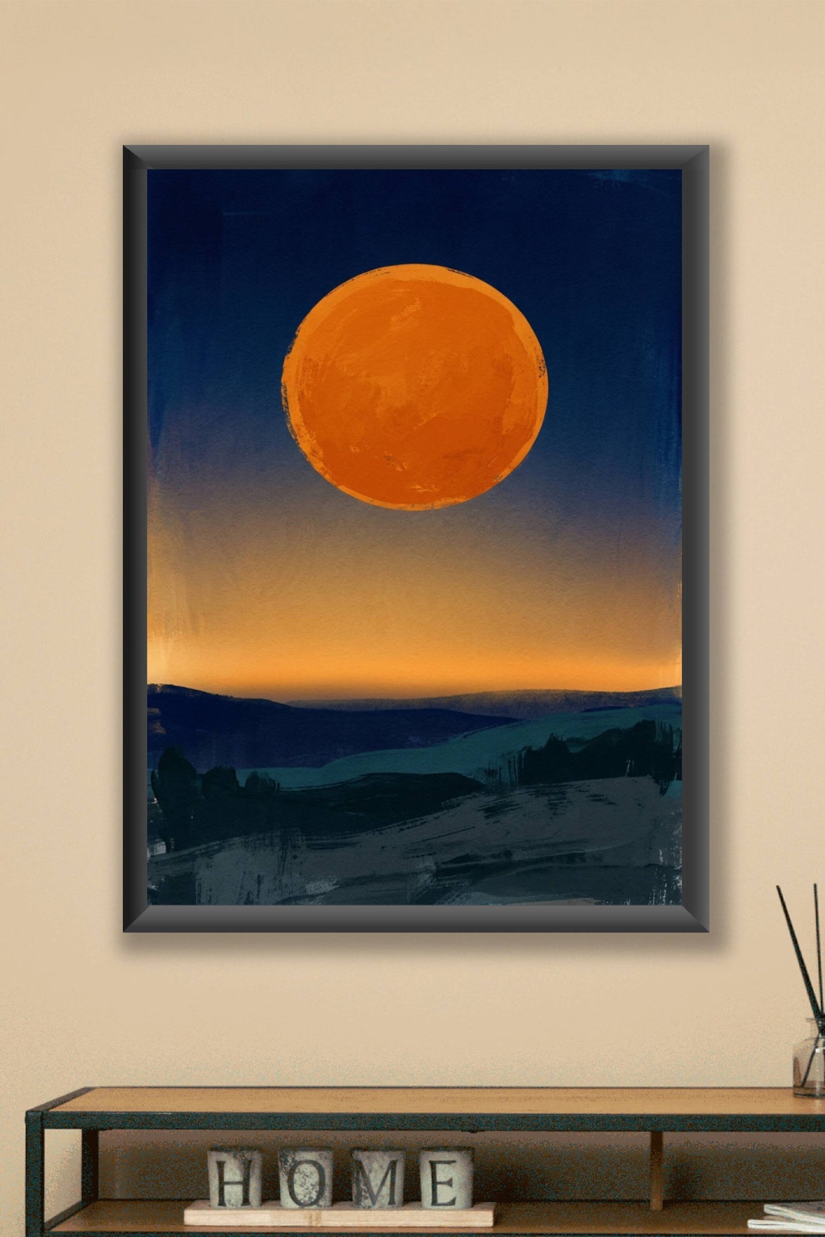 Affiche Lune orange, poster paysage de nuit