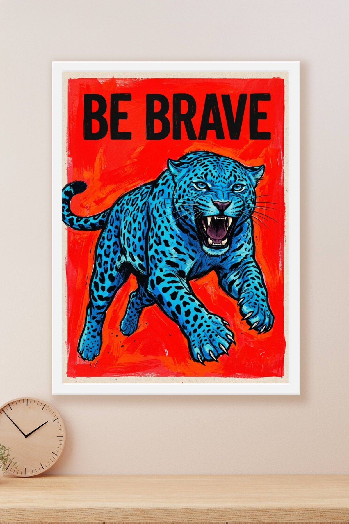 Poster Léopard bleu Be Brave, affiche déco salon