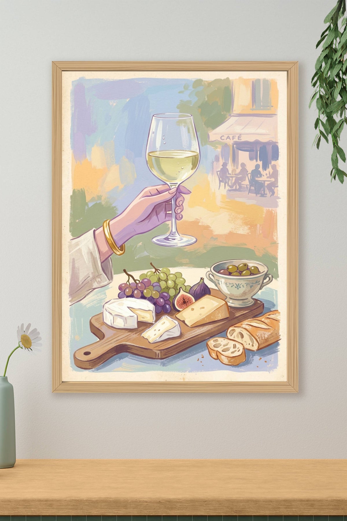 Affiche d'apéro en terrasse, poster vin blanc déco