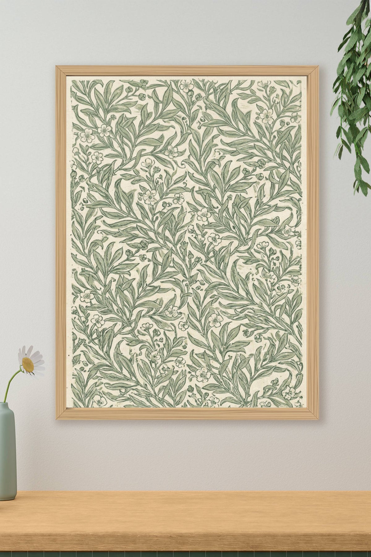 Affiche Botanique vintage, poster floral vert et crème