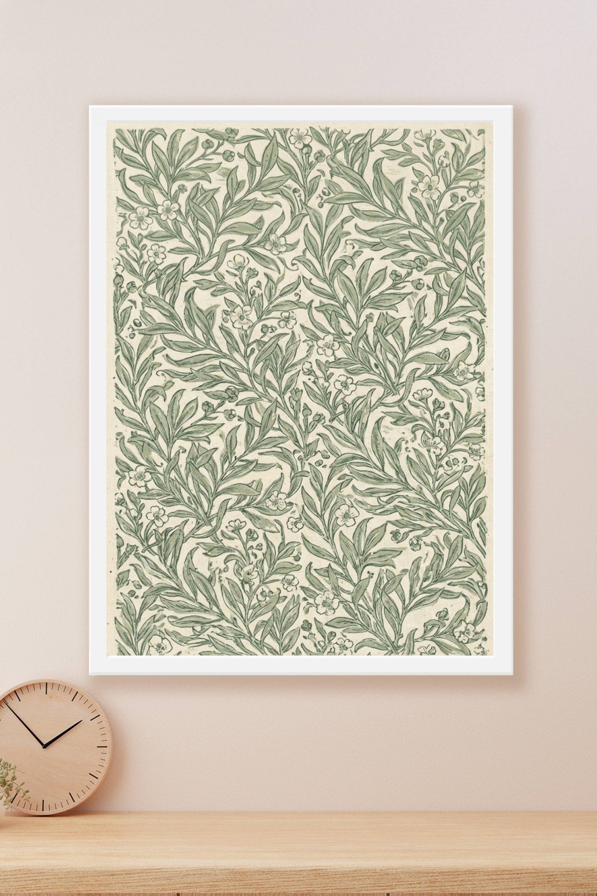 Affiche Botanique vintage, poster floral vert et crème