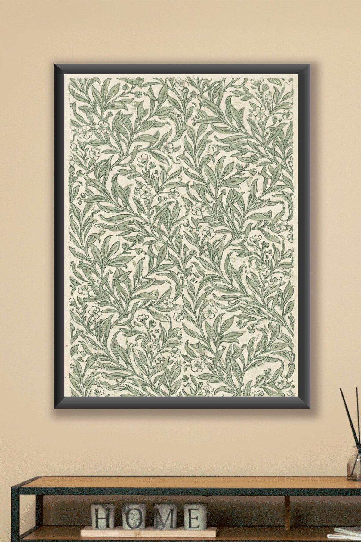 Affiche Botanique vintage, poster floral vert et crème