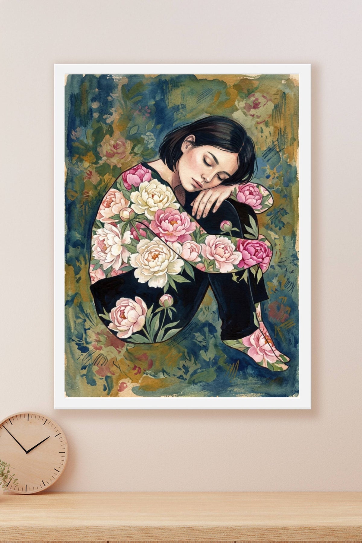 Affiche Femme aux pivoines, poster floral illustré