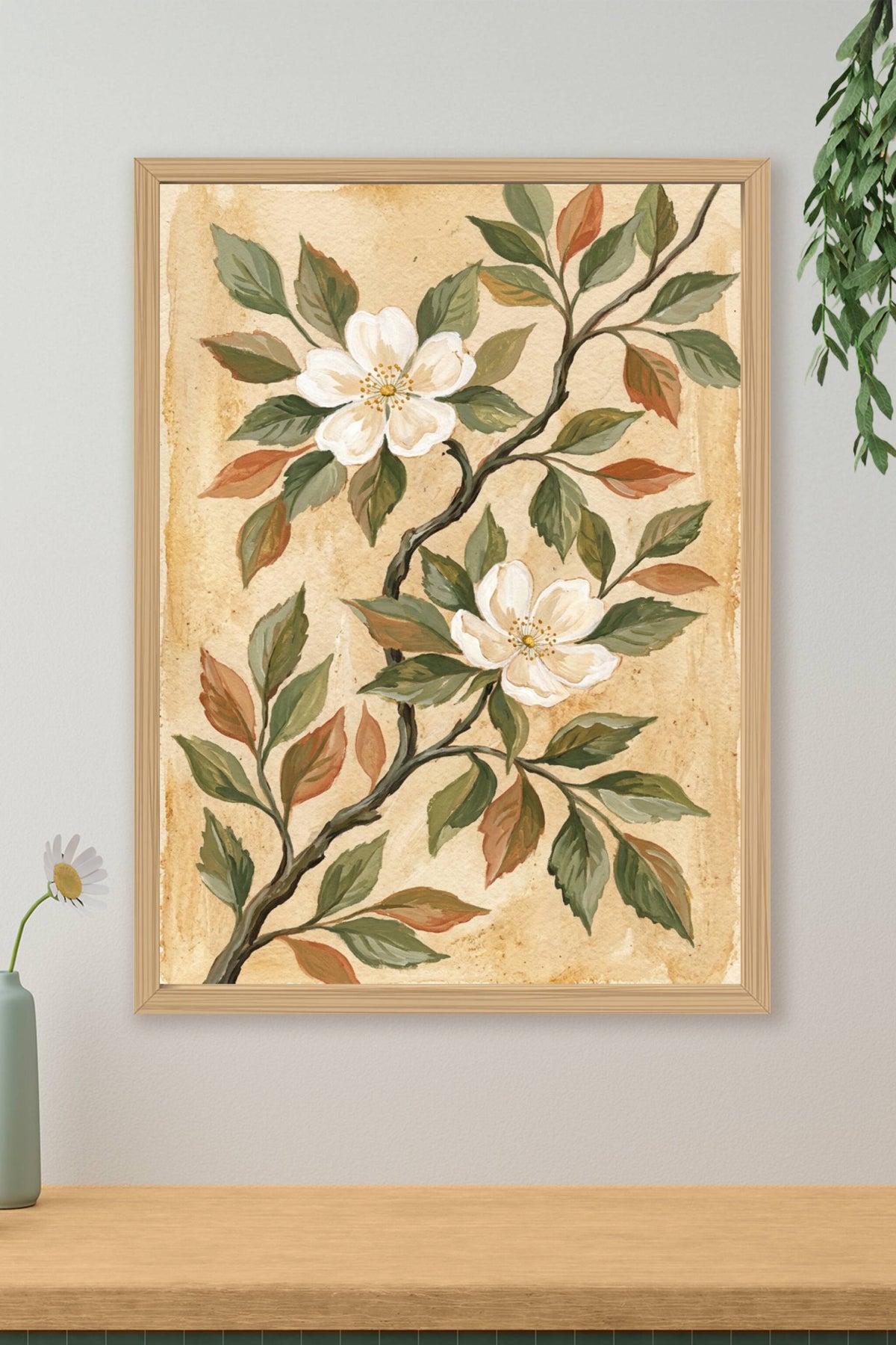 Affiche Botanique vintage, poster fleurs blanches