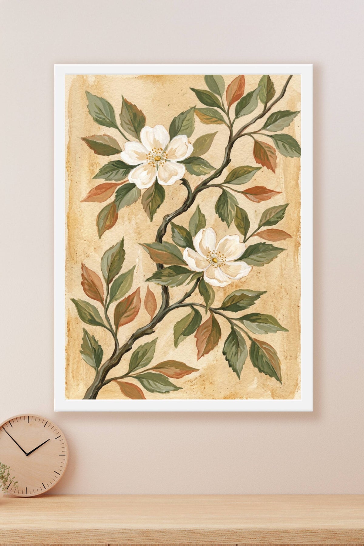 Affiche Botanique vintage, poster fleurs blanches