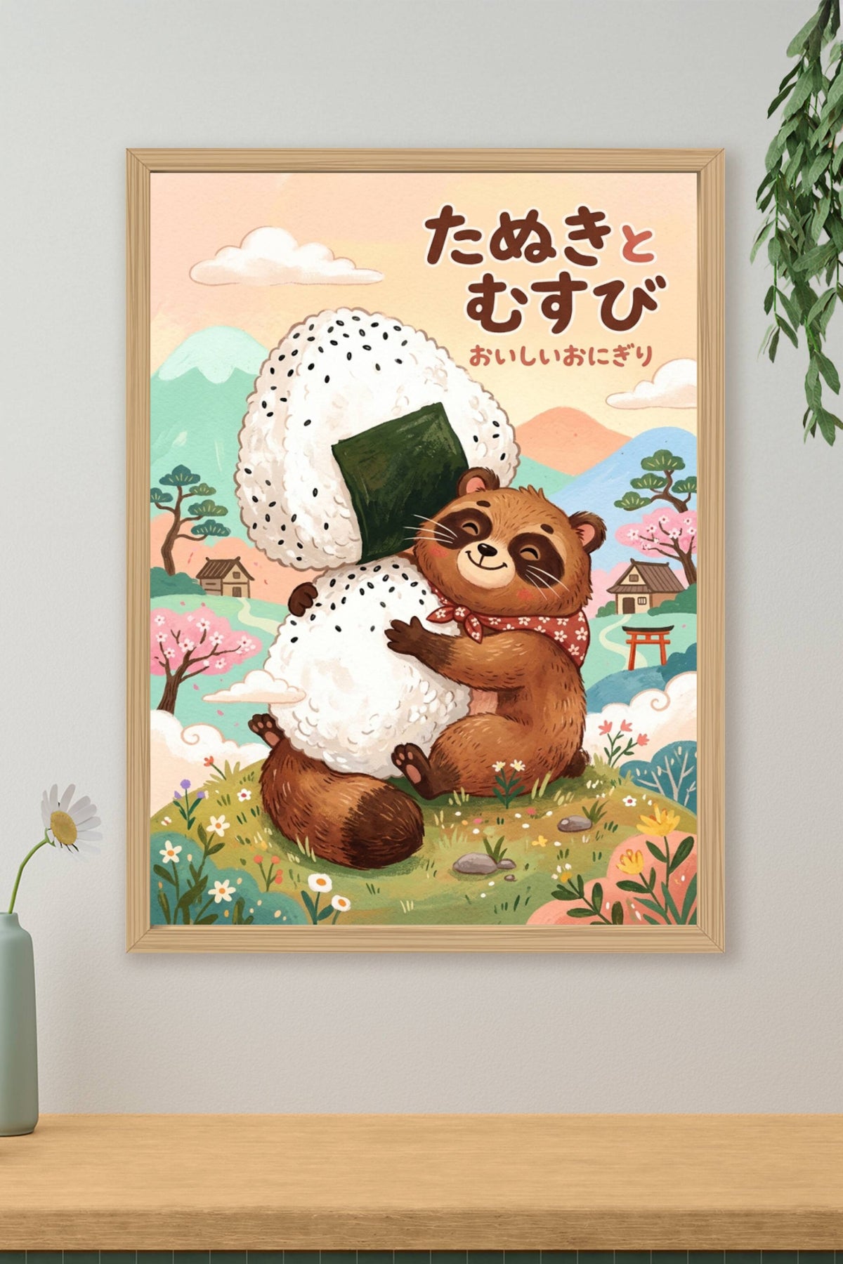 Poster Tanuki et Onigiri, affiche style japonais