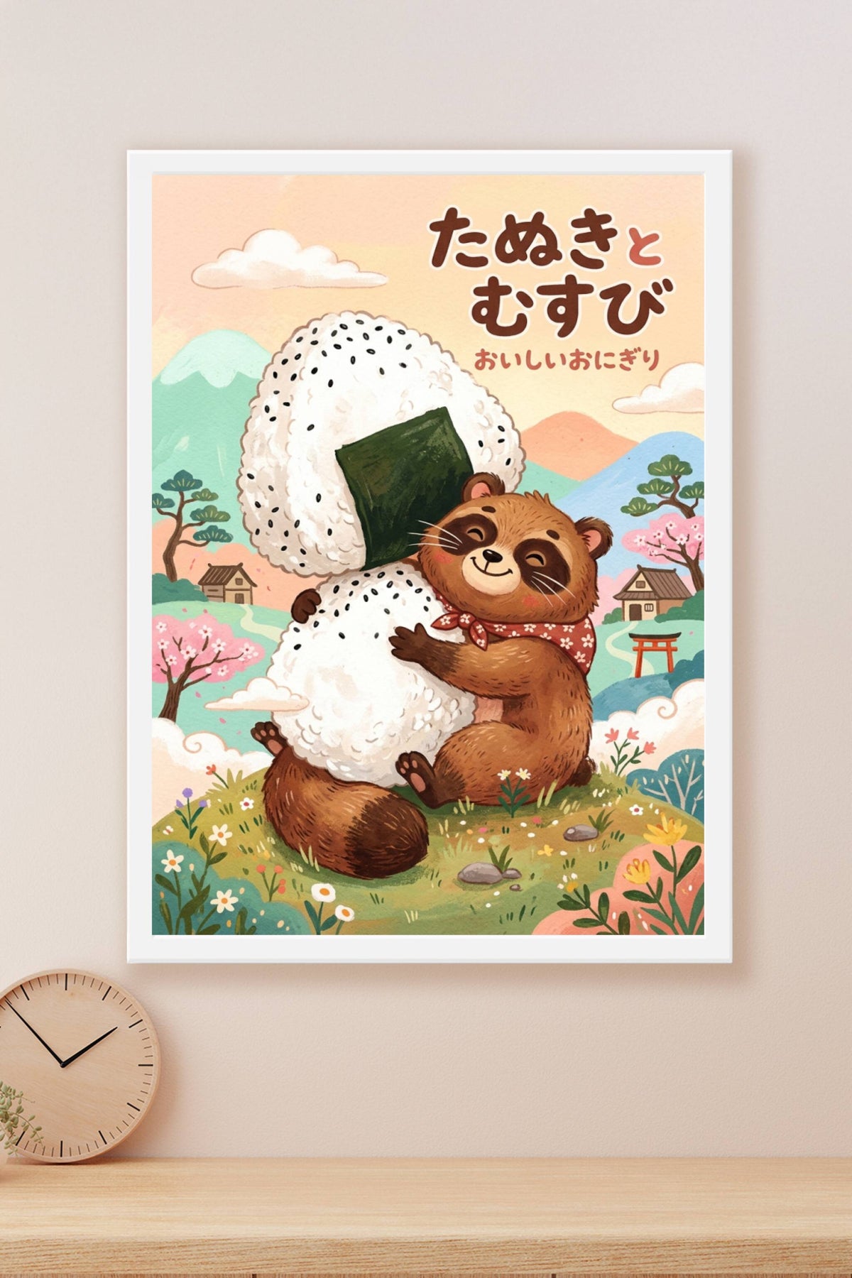 Poster Tanuki et Onigiri, affiche style japonais