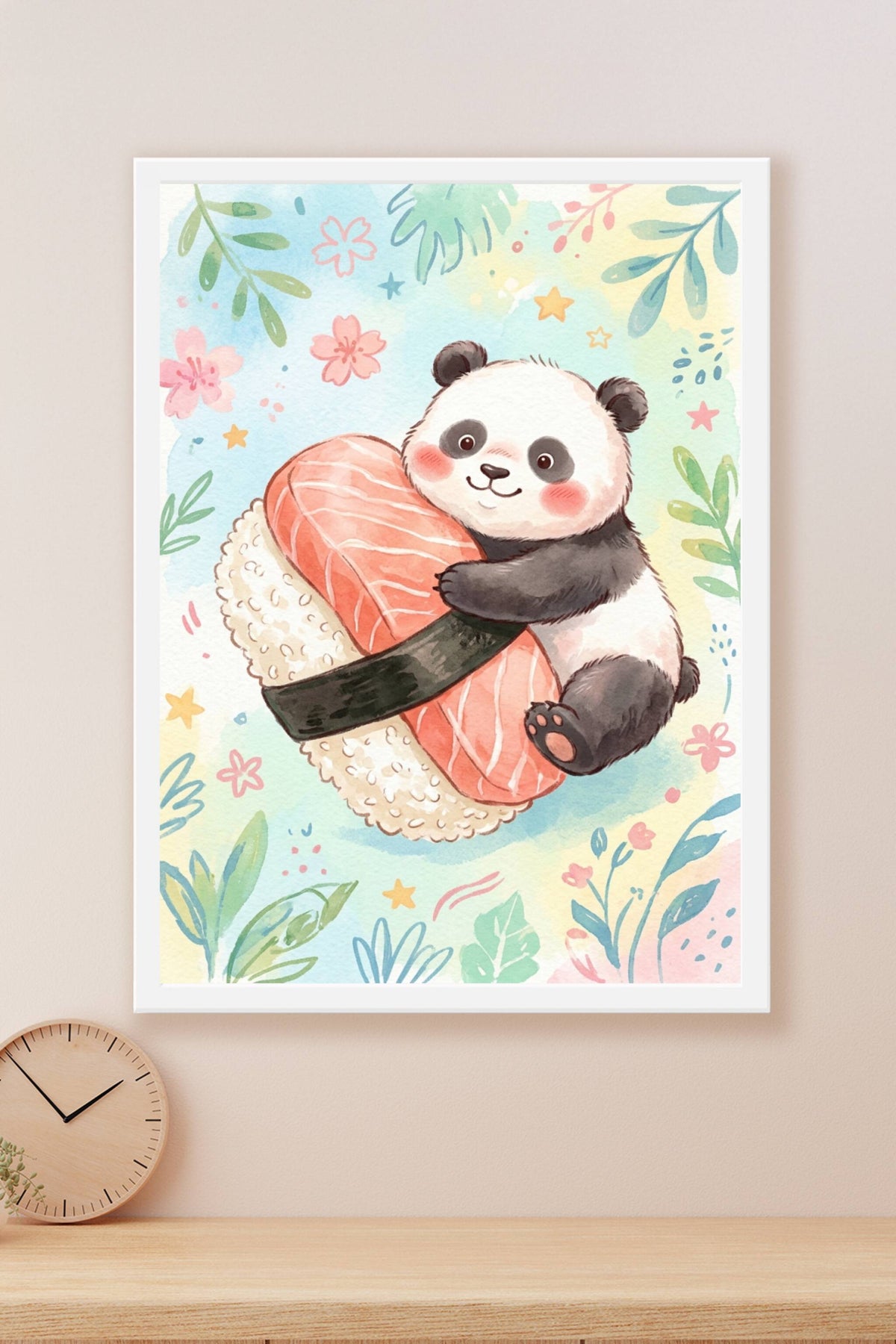 Affiche Panda sushi, poster style aquarelle