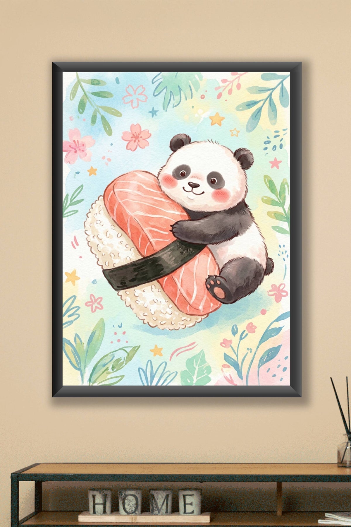 Affiche Panda sushi, poster style aquarelle