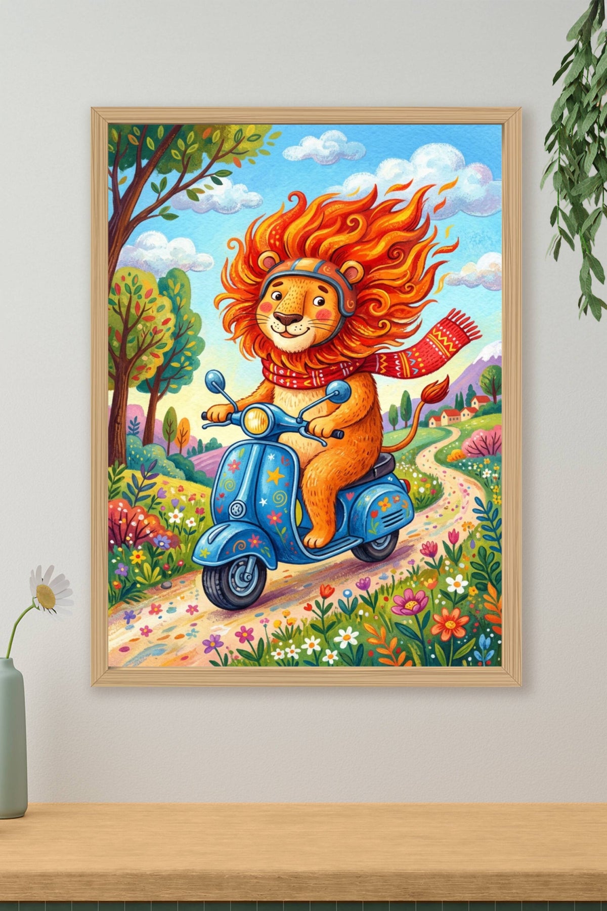 Poster Lion à scooter, affiche décor de salon
