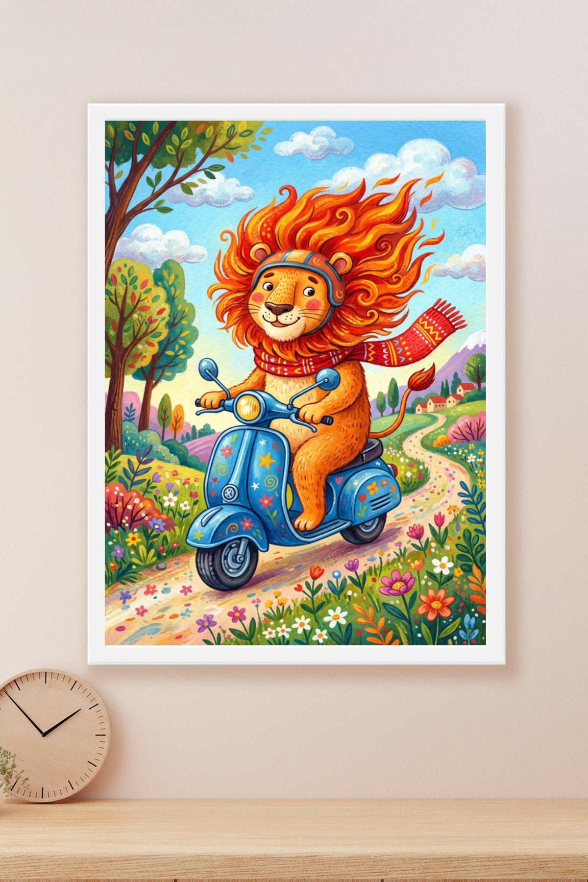 Poster Lion à scooter, affiche décor de salon