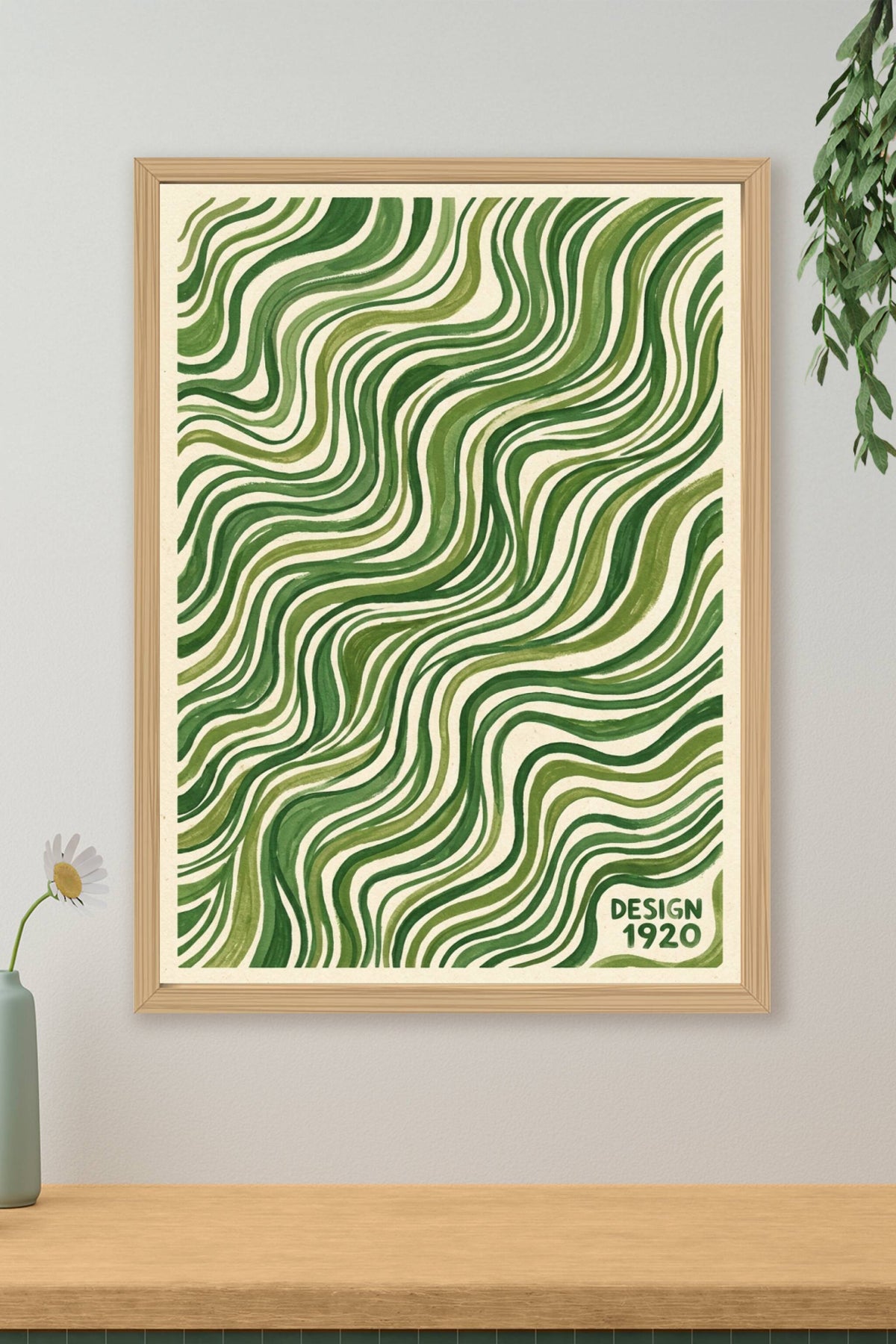 Poster du Design 1920, affiche vagues vertes vintage
