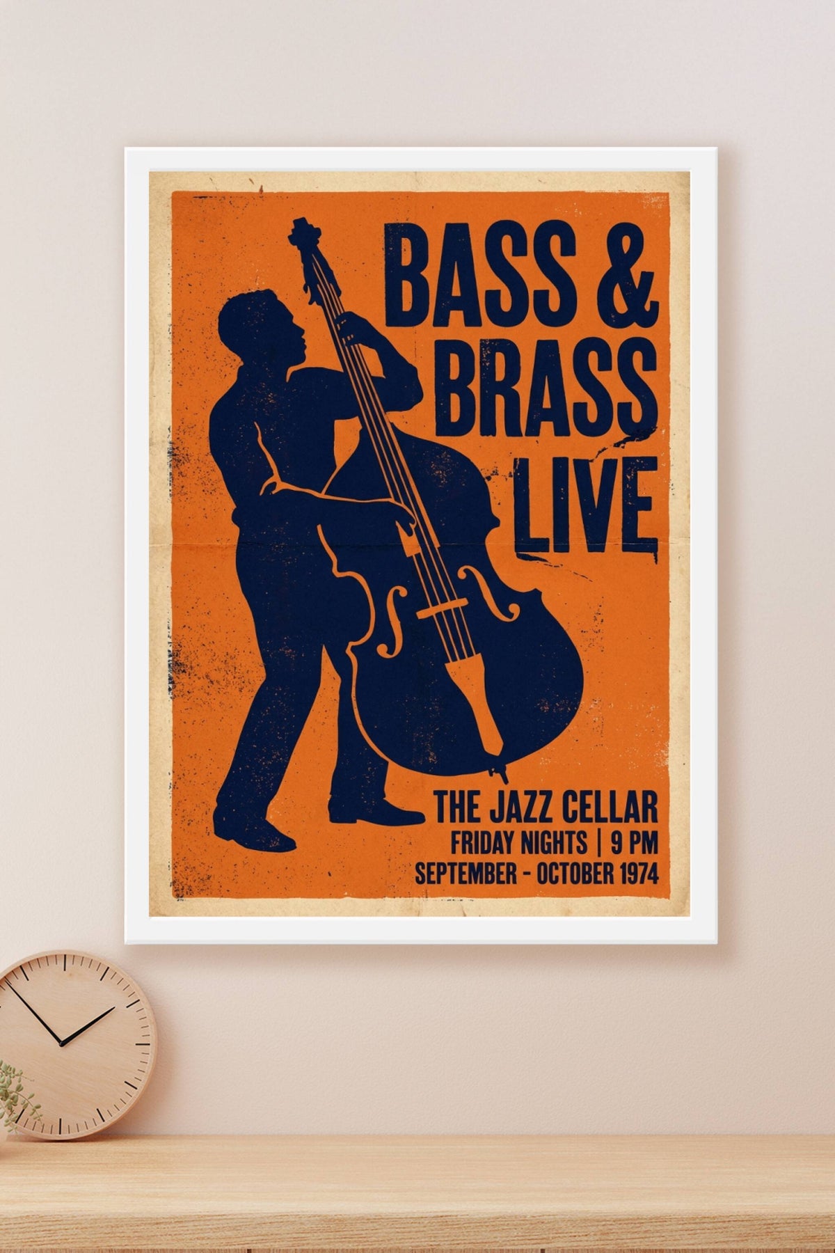 Poster Jazz vintage, silhouette contrebasse pour salon