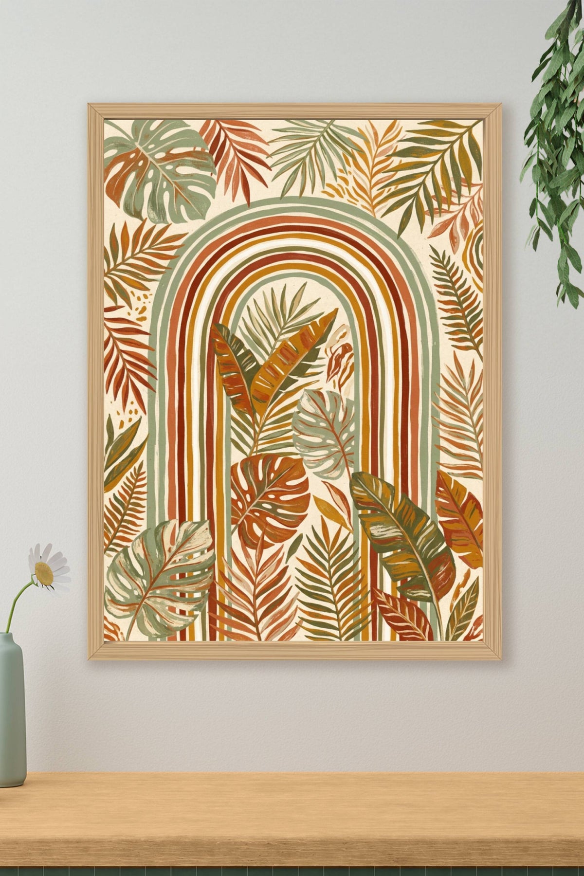 Affiche Arc-en-ciel tropical, poster boho terracotta