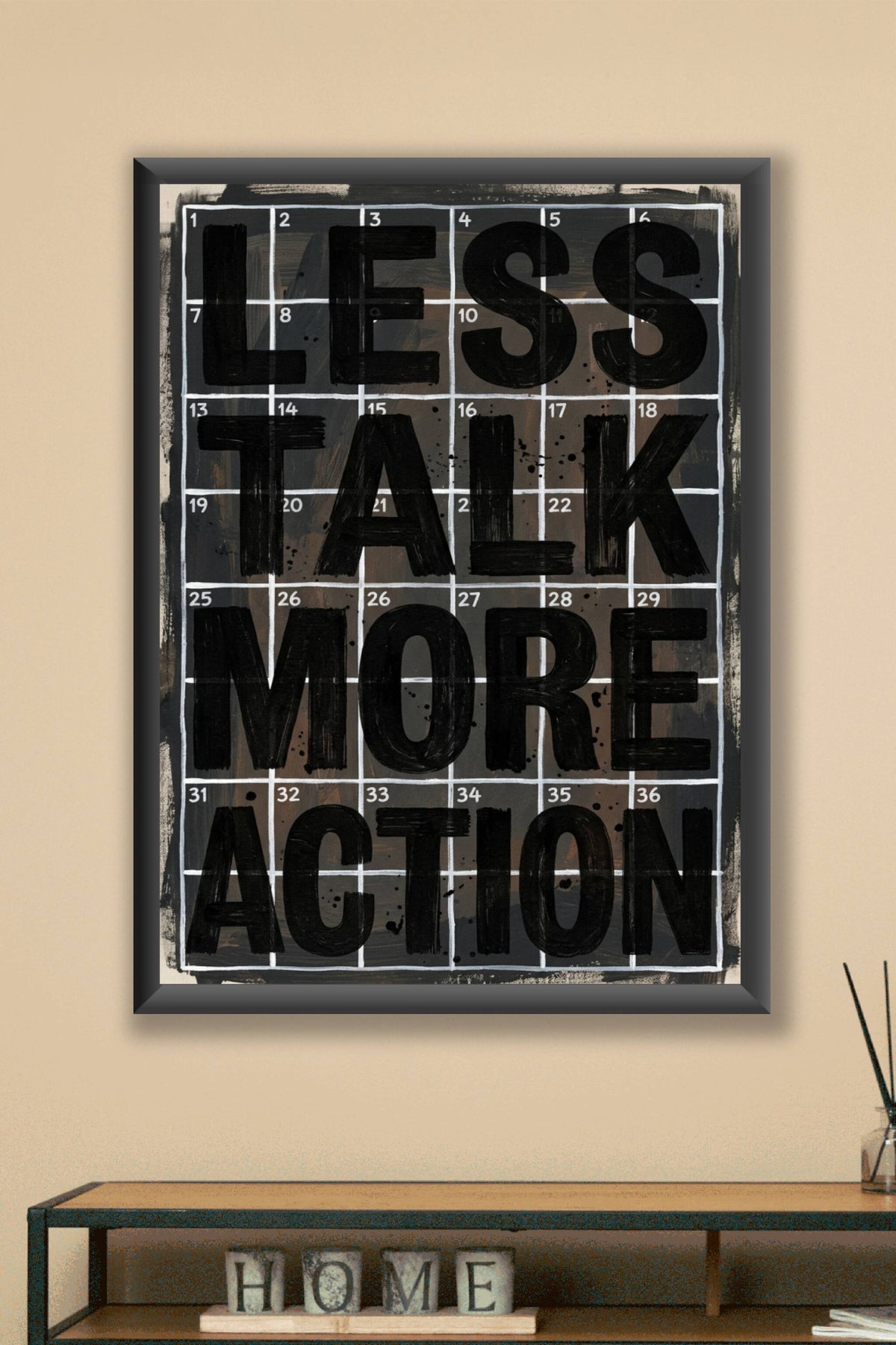 Poster Less Talk More Action, affiche typographique