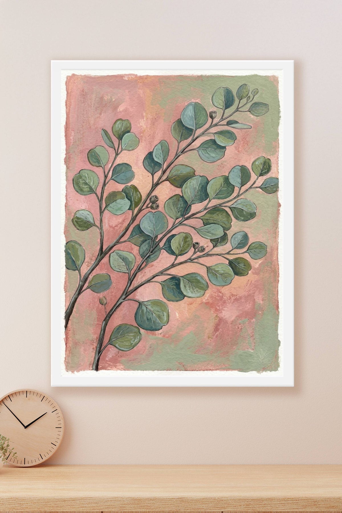 Poster d'Eucalyptus botanique, affiche fond vieux rose