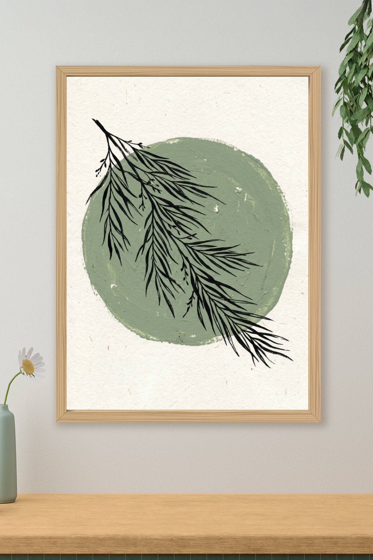 Affiche branche botanique, poster cercle vert sauge