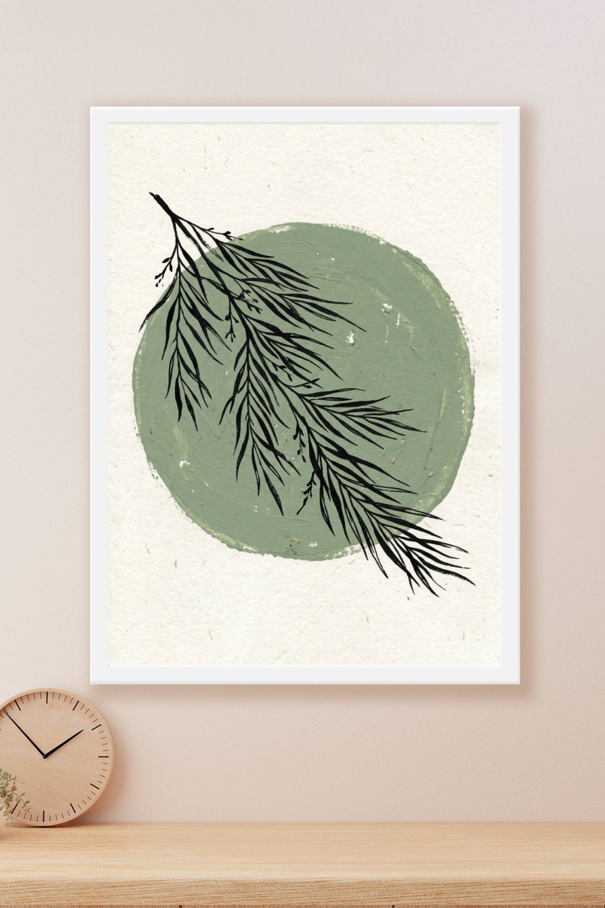 Affiche branche botanique, poster cercle vert sauge