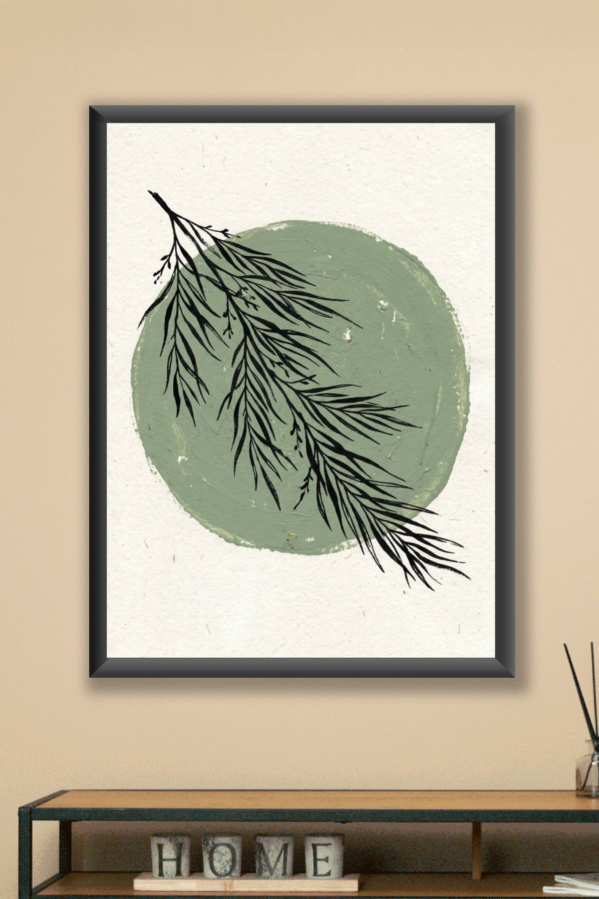 Affiche branche botanique, poster cercle vert sauge