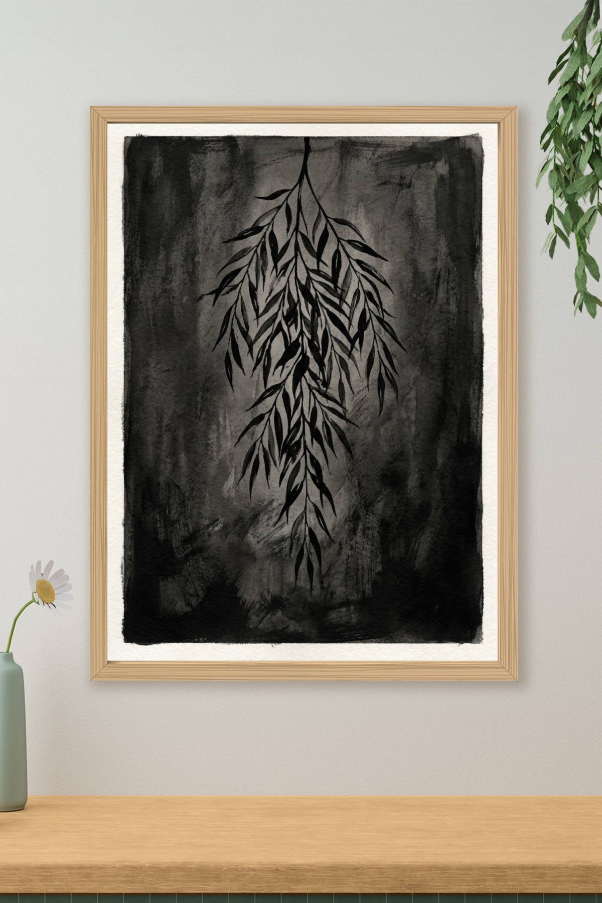 Poster Saule pleureur, affiche botanique encre noire